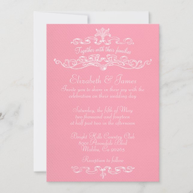 Invitaciones simples de bodas rosadas de lujo (Anverso)
