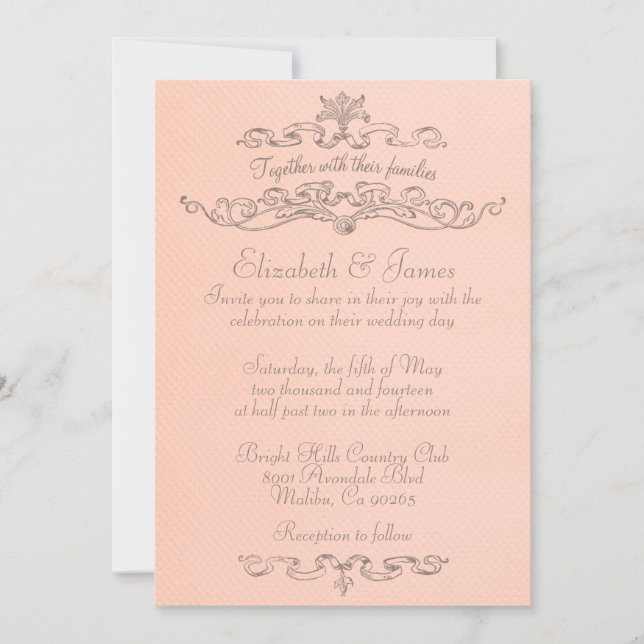 Invitaciones simples de casamiento de coral de luj (Anverso)