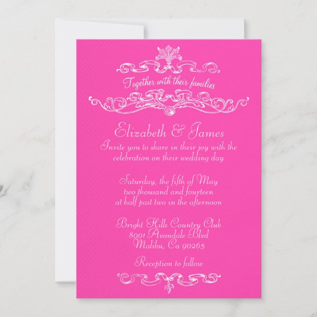 Invitaciones simples de casamiento rosado caliente (Anverso)