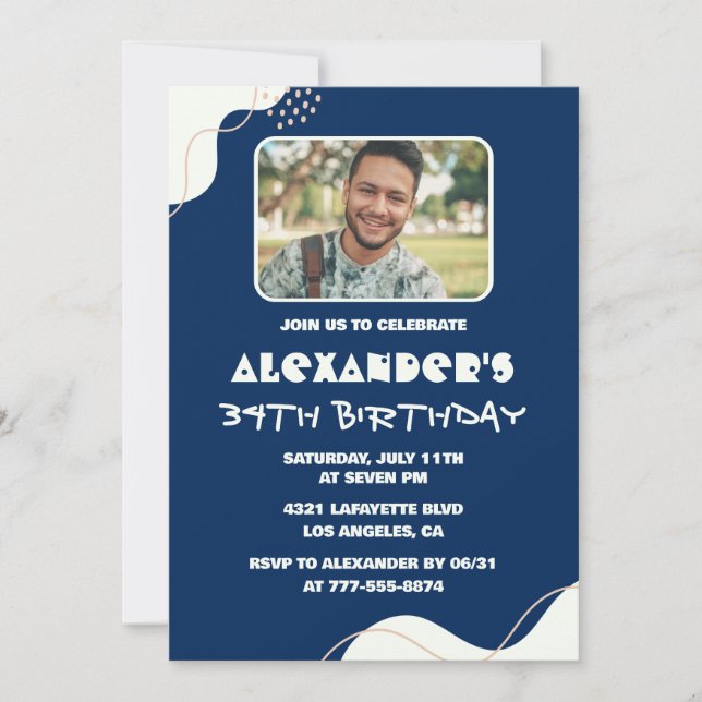 Invitaciones simples de cumpleaños número 34 para  (Anverso)