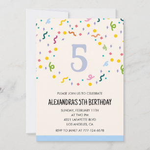 Invitaciones simples de cumpleaños número 5 Confet