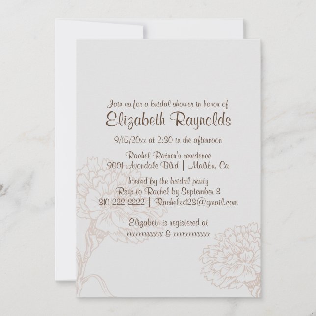 Invitaciones simples de ducha de novia marrón (Anverso)