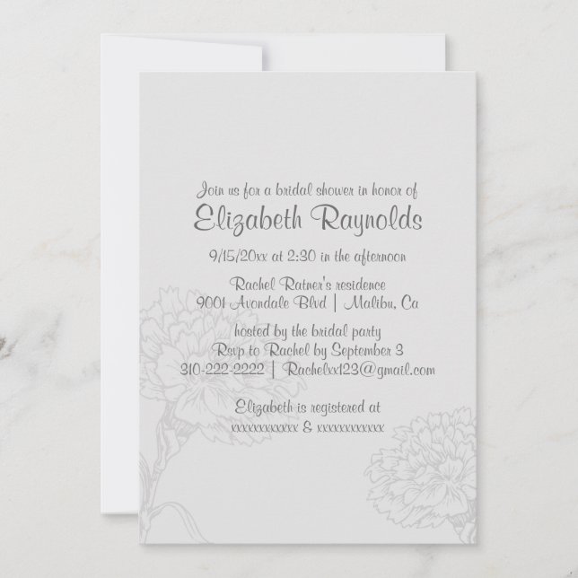 Invitaciones simples de ducha de novia plateado (Anverso)