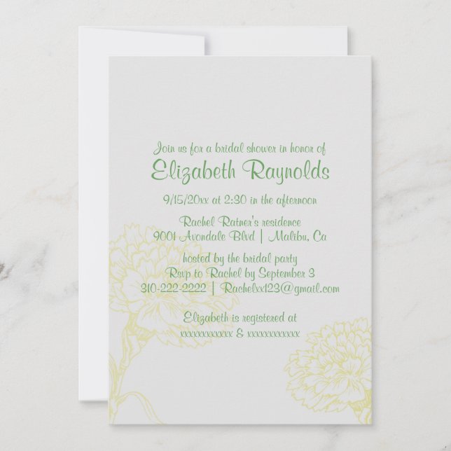 Invitaciones simples de ducha de novias amarillas  (Anverso)