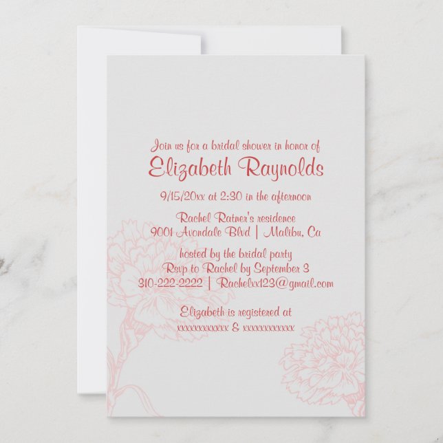 Invitaciones simples de ducha de novias rojas (Anverso)