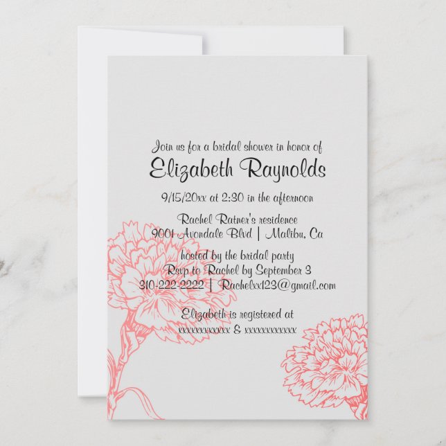 Invitaciones simples de ducha de novias rojas y ne (Anverso)