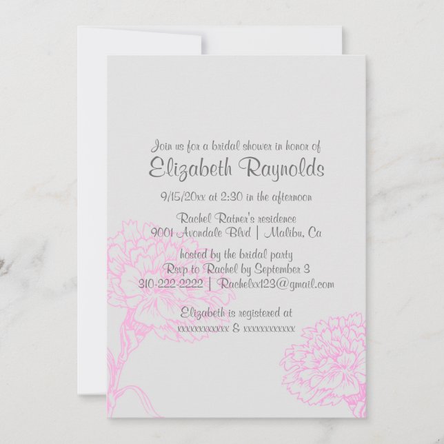 Invitaciones simples de ducha de novias rosadas (Anverso)