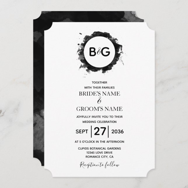 Invitaciones simples de la boda blanca negra (Anverso / Reverso)