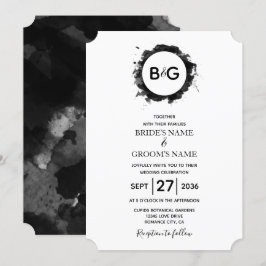 Invitaciones simples de la boda blanca negra