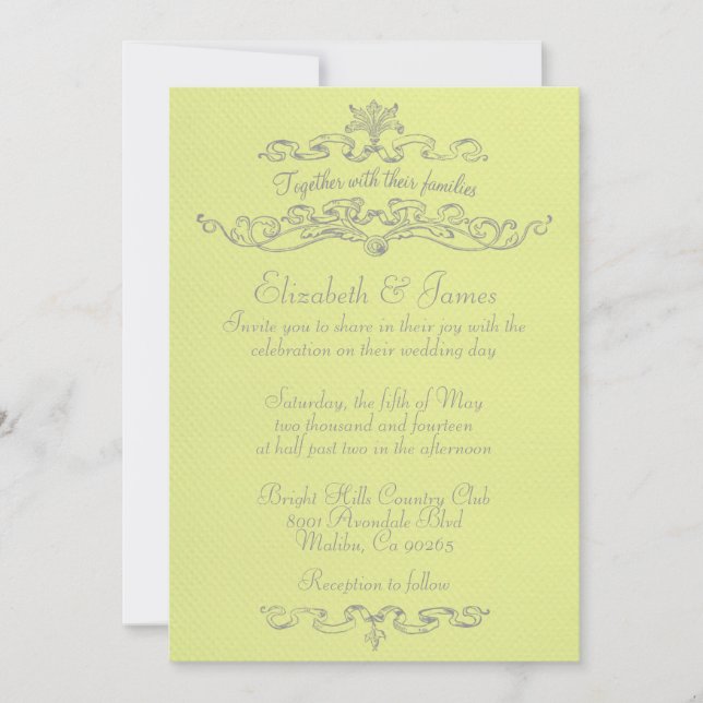 Invitaciones simples de matrimonio amarillo de luj (Anverso)