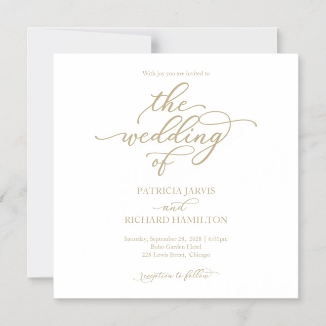Invitaciones simples de Moda de oro y boda blanca (Anverso)