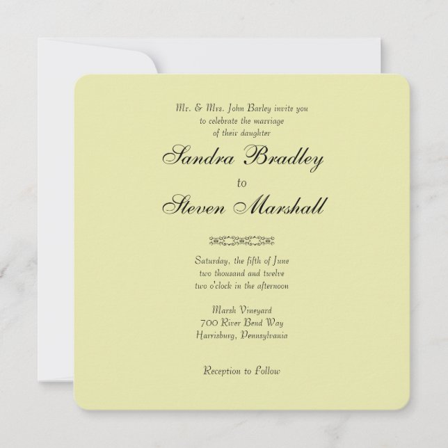 Invitaciones simples muy ligeras de la boda amaril (Anverso)