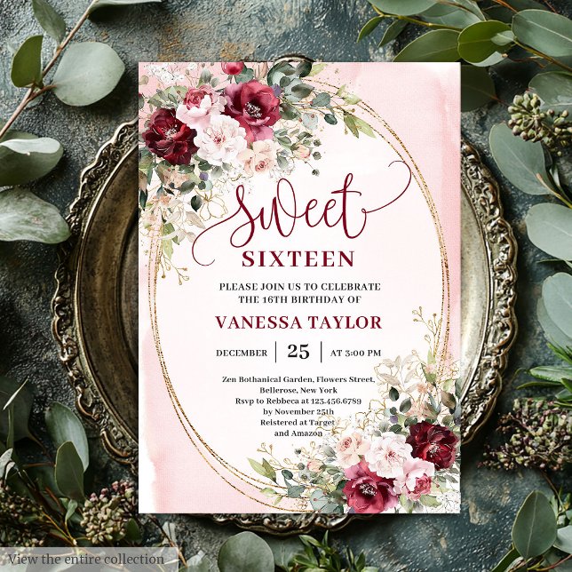 Invitaciones Sofisticadas de Burgundy y Rubor para (Sophisticated Burgundy Blush Sweet Sixteen Invitation

)