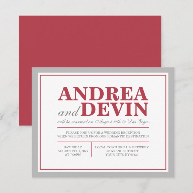 Invitaciones solo para la recepción de la boda de  (Anverso / Reverso)