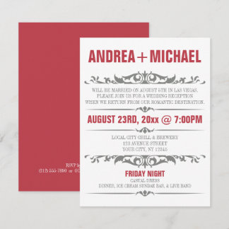 Invitaciones SOLO para Recepción de Boda Merlot y 