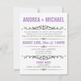 Invitaciones SOLO para recepción de boda morada y 