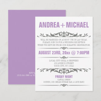 Invitaciones SOLO para recepción de boda morado y 