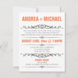 Invitaciones SOLO para recepción de boda naranja y