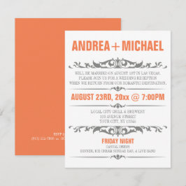 Invitaciones SOLO para Recepción de Boda Naranja y