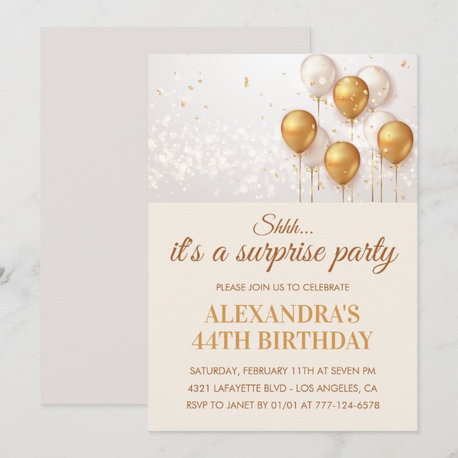 Invitaciones sorpresa de cumpleaños número 44 de o (Anverso / Reverso)