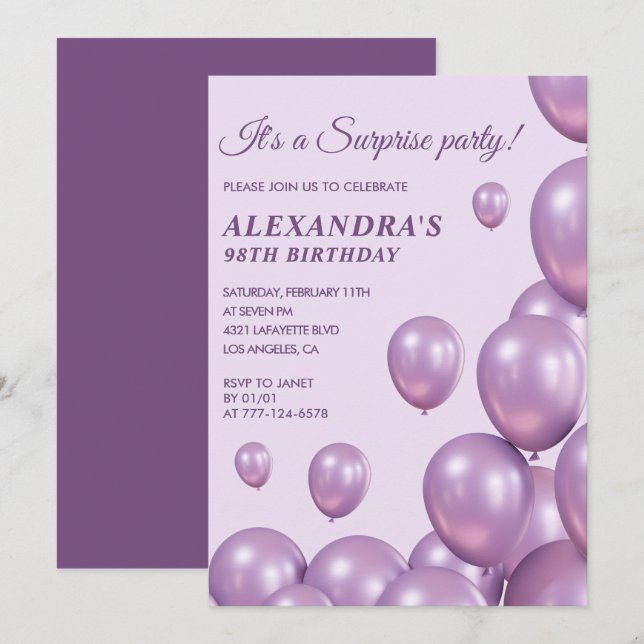 invitaciones sorpresa de cumpleaños número 98 Glob (Anverso / Reverso)