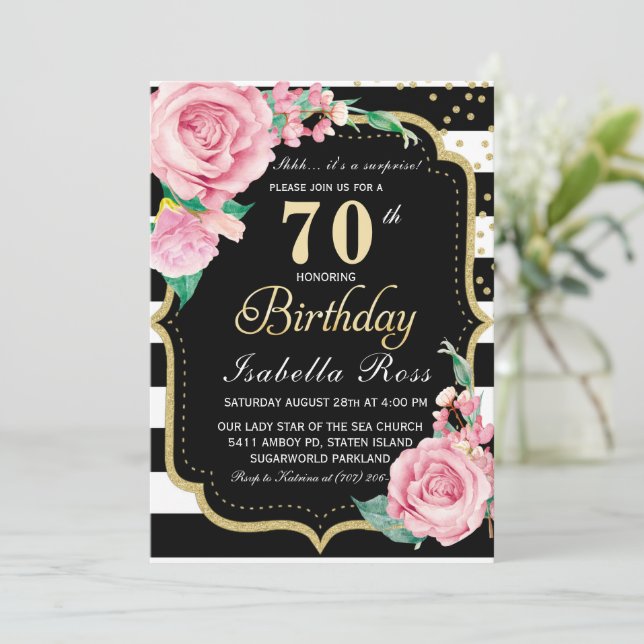 Invitaciones sorpresa para 70 cumpleaños (Anverso de pie)