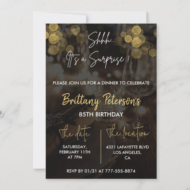 invitaciones sorpresa para cumpleaños 85 glam glit (Anverso)