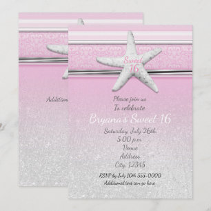 Invitaciones Starfish Elegant Beach Pink Sweet 16