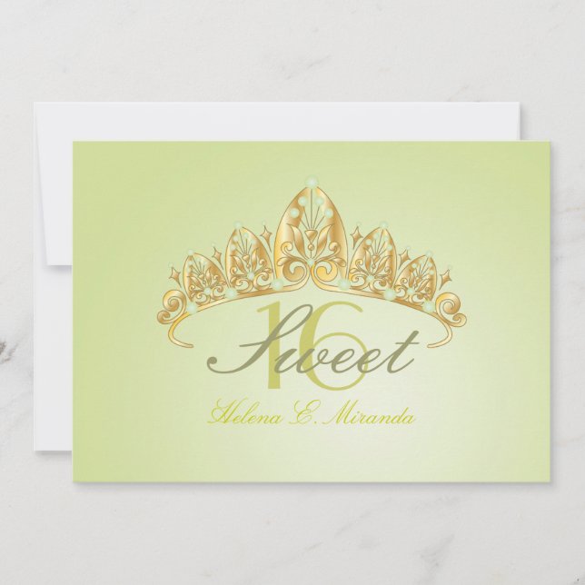 Invitaciones Sweet 16/ tiara/green peridot (Anverso)