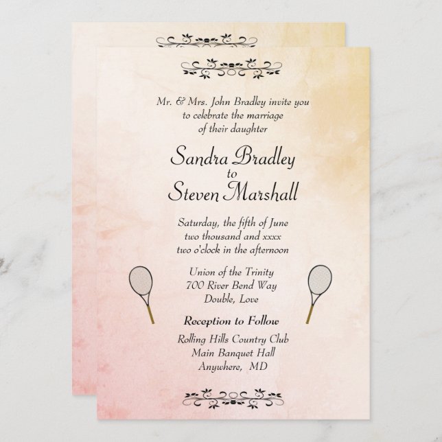 Invitaciones temáticas de Bodas de tenis (Anverso / Reverso)