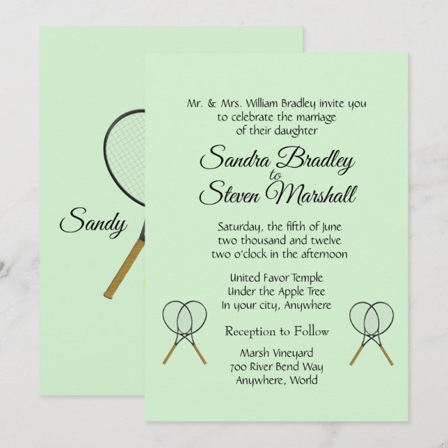 Invitaciones temáticas de Bodas de tenis (Anverso / Reverso)
