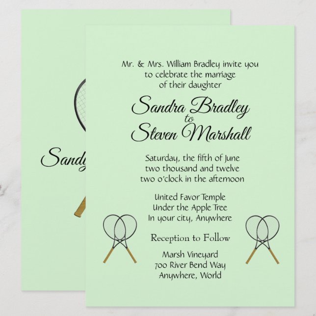Invitaciones temáticas de Bodas de tenis (Anverso / Reverso)