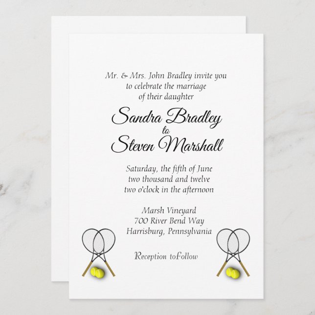 Invitaciones temáticas de Bodas de tenis blancos (Anverso / Reverso)