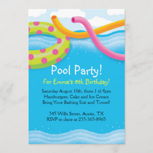 Invitaciones temáticas de la fiesta en la piscina