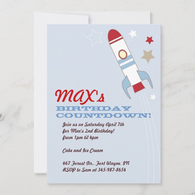 Invitaciones temáticas del cumpleaños de la nave (Anverso)
