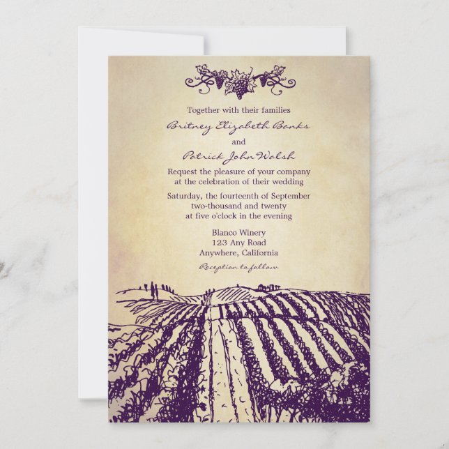 Invitaciones toscanas de la boda del viñedo del (Anverso)