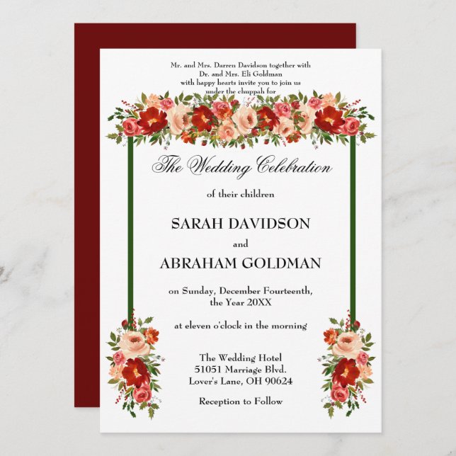 Invitaciones tradicionales a la boda judía - Rosas (Anverso / Reverso)