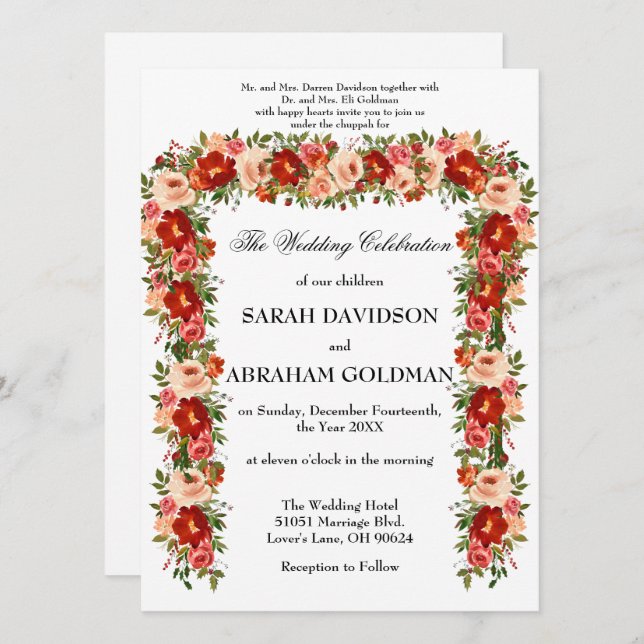 Invitaciones tradicionales a la boda judía - Rosas (Anverso / Reverso)