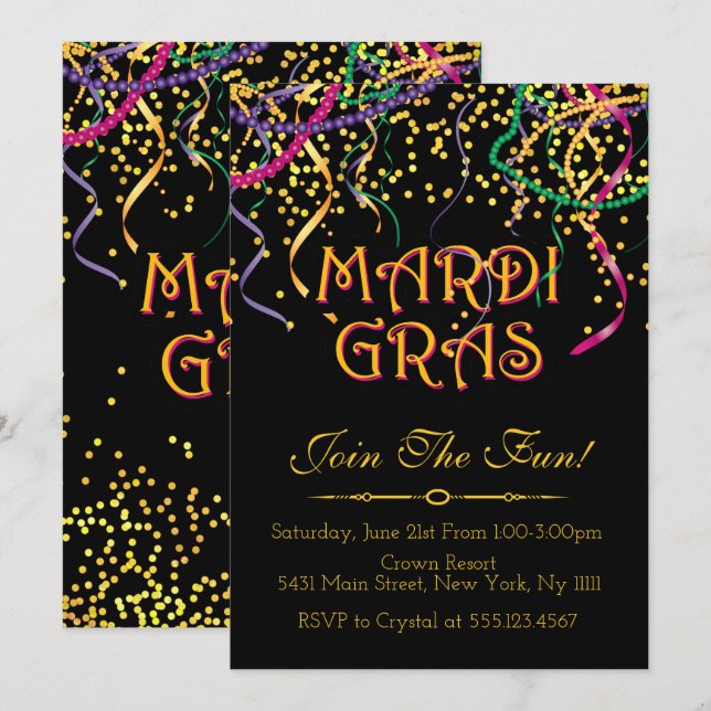Invitaciones tradicionales al Mardi Gras (Anverso / Reverso)