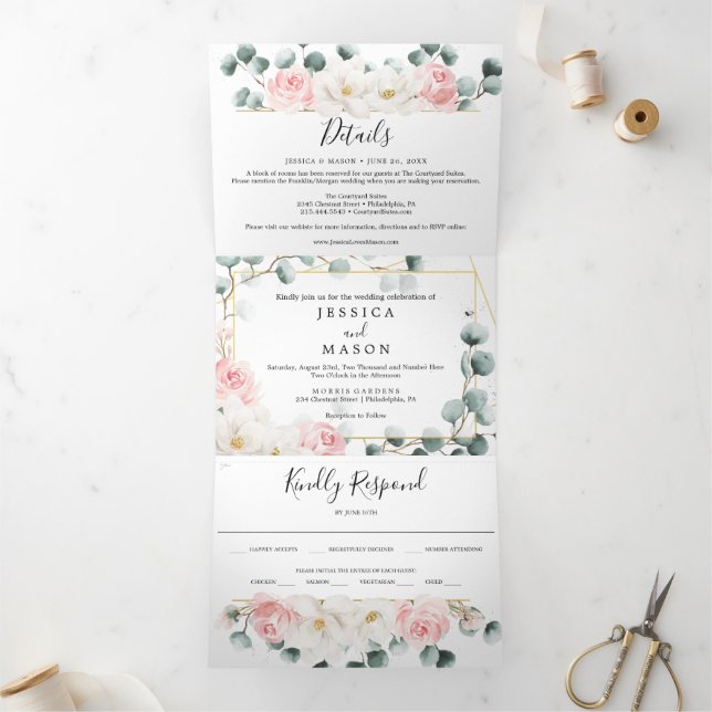 Invitaciones Tri-Fold Boda Floral Greenery (Interior)