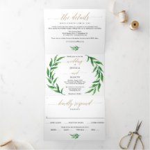 Invitaciones Tri-Fold Boda Golden Greenery