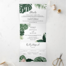 Invitaciones Tri-Fold Boda Monstera Tropical