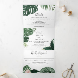Invitaciones Tri-Fold Boda Monstera Tropical