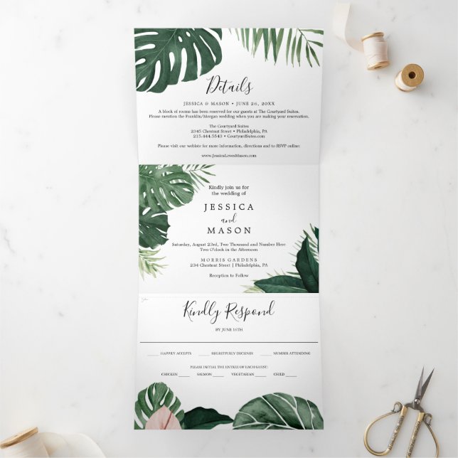 Invitaciones Tri-Fold Boda Monstera Tropical (Interior)