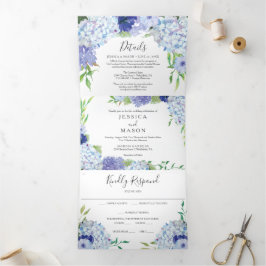 Invitaciones Tri-Fold de Blue Hydrangea Boda