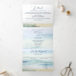 Invitaciones tridobladas de bodas de playa RSVP