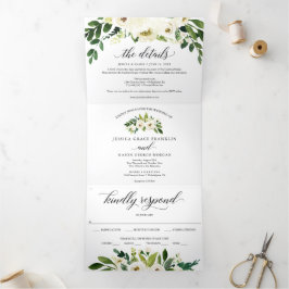 Invitaciones tridobladas de rosas blancas