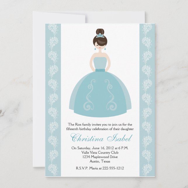 Invitaciones triguenas de Quinceanera del vestido (Anverso)
