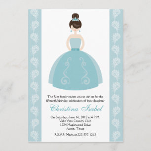Invitaciones triguenas de Quinceanera del vestido