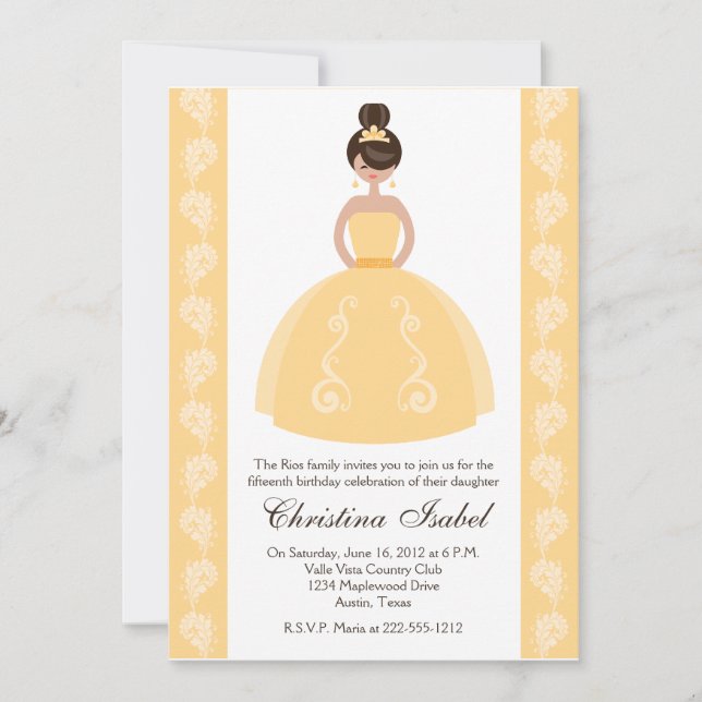 Invitaciones triguenas de Quinceanera del vestido (Anverso)